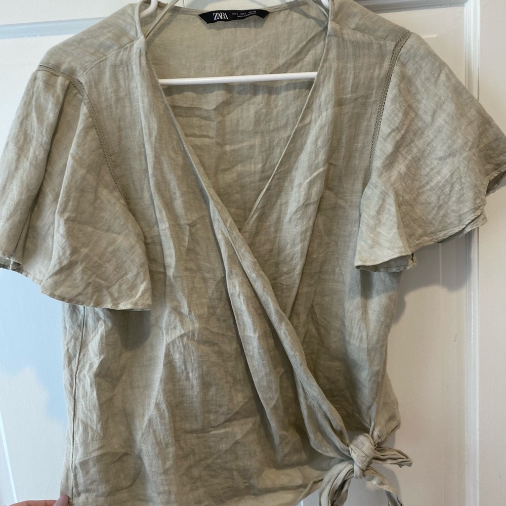 Zara Linen Tie Cross Blouse